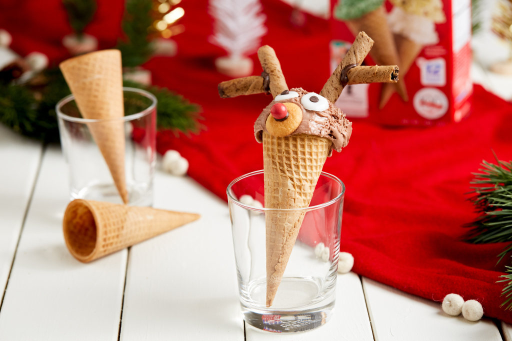 upright joy cone reindeer in cup