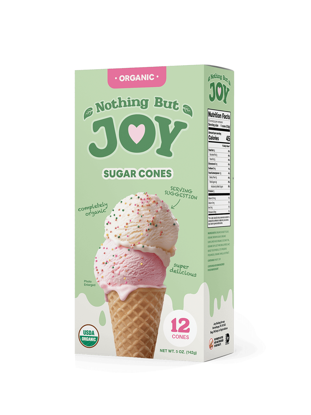 12ct. Nothing But Joy Organic Sugar Cones box